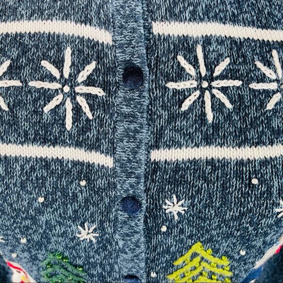 Reference Point winter scene cardigan snow ice skating skaters - Picture 11 of 13